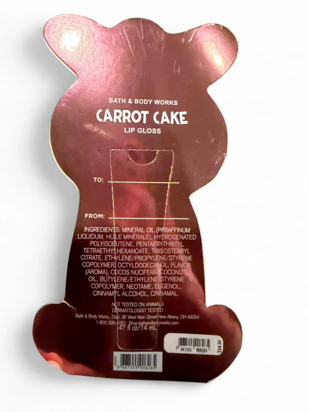 Bath & Body Works Carrot Cake Lip Gloss in Shiny Rose Bunny Packaging